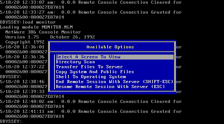 RCONSOLE Start menu